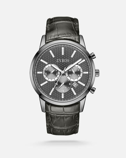 ساعة رجالية بحزام جلدي رمادي