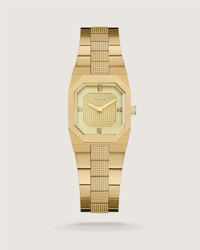 ساعة سها النسائية بسوار من الفولاذ المطلي بالذهب