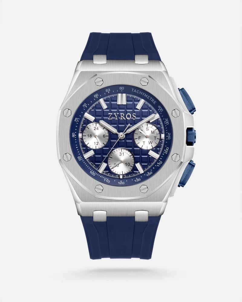 ساعة رجالية بسوار مطاطي أزرق